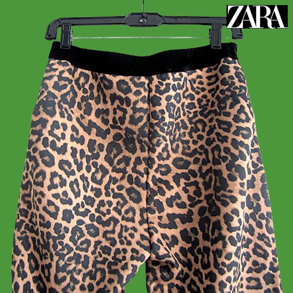 ZARA NEW Cheetah Contrast Pint Waistband Pull-On Legging M - Picture 9 of 11